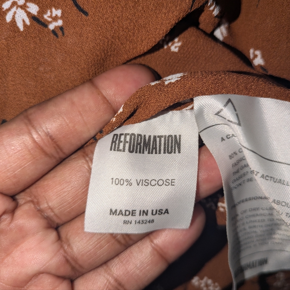 Reformation Leigh Floral Brown Dress Size small $218 - Picture 7 of 8